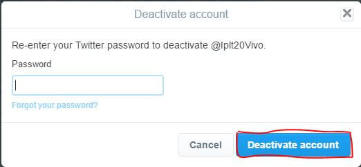 delete twitter account permanently by entering password