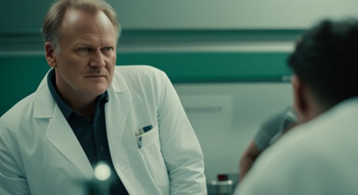 Stellan Skarsgard as Erik Selvig in a science lab.